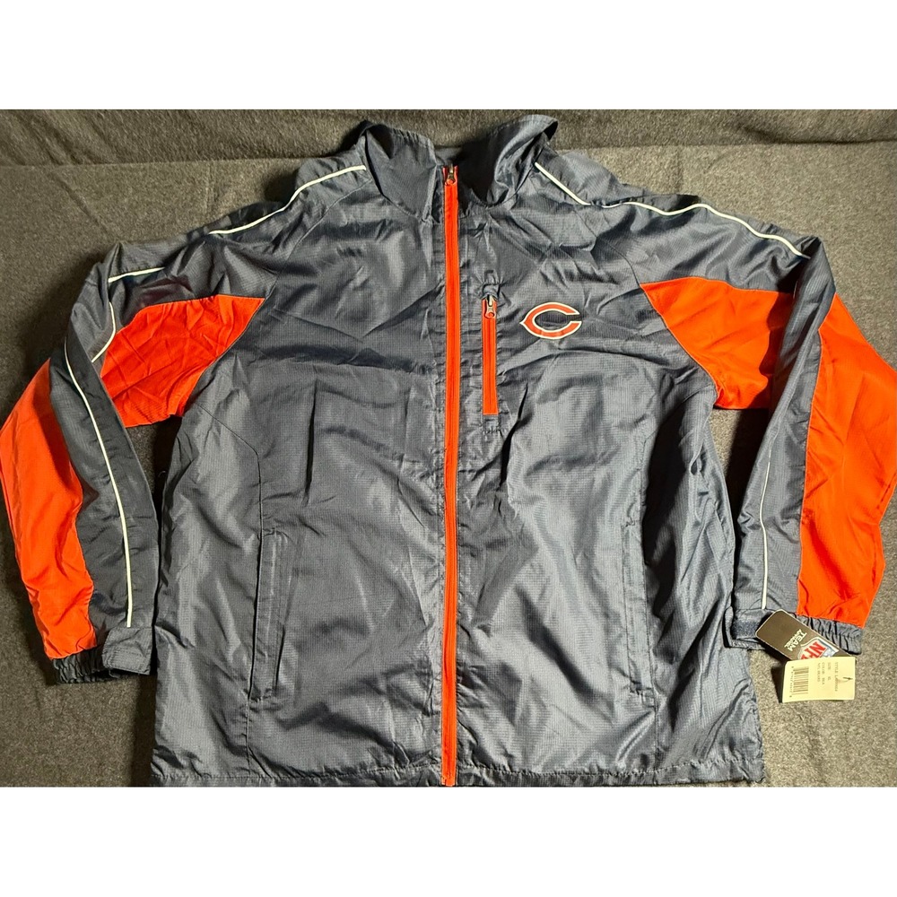 NFL Chicago Bears Windbreaker Jacket Mens XL Navy Blue Orange Full Zip